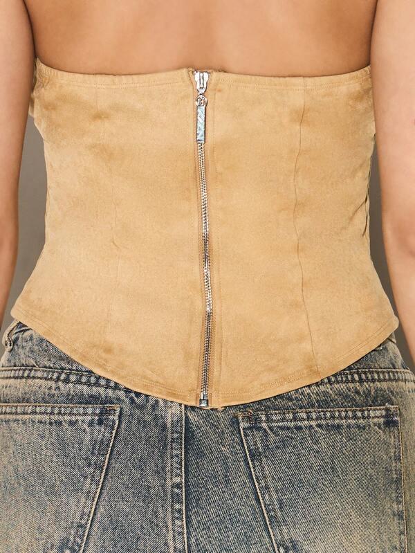 Missguided KIZN Faux Suede Strapless Corset Top With Zip Back Closure Bustier Style Bodycon