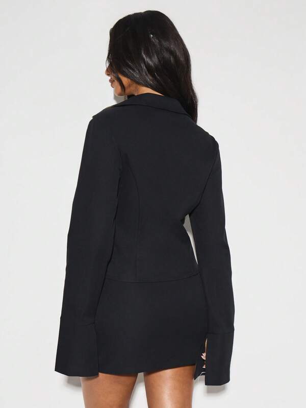 Missguided KIZN Fitted Blazer Style Blouse Button Down Office Professional Workwear Long Sleeve Collared Career Formal Business Women Fall Winter Fashion Top