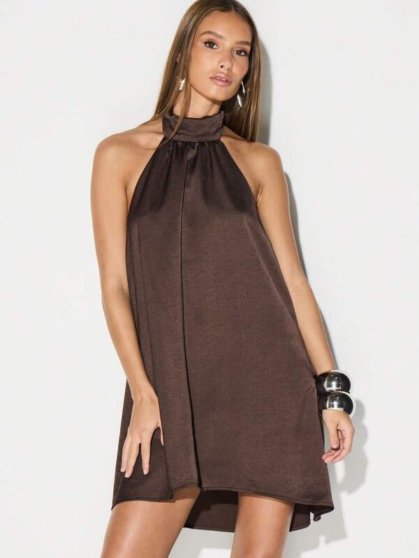 Missguided KIZN Halter Neck Backless Mini Dress Cowl Neckline Sleeveless Party Club Evening Cocktail Dress