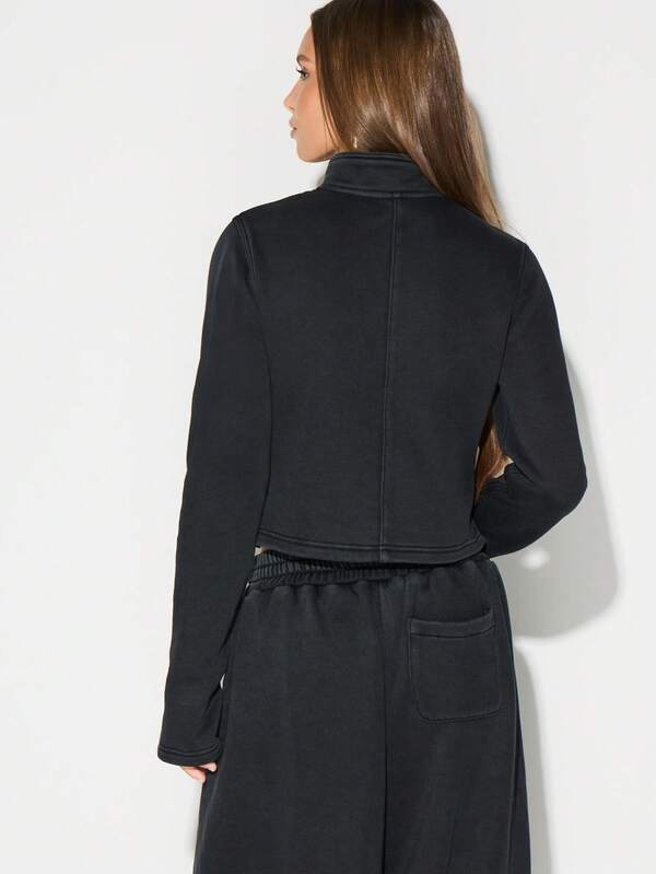 Missguided KIZN High Neck Zip Up Cropped Jacket With Full Zipper Closure For Winter Layering And Fall Outerwear