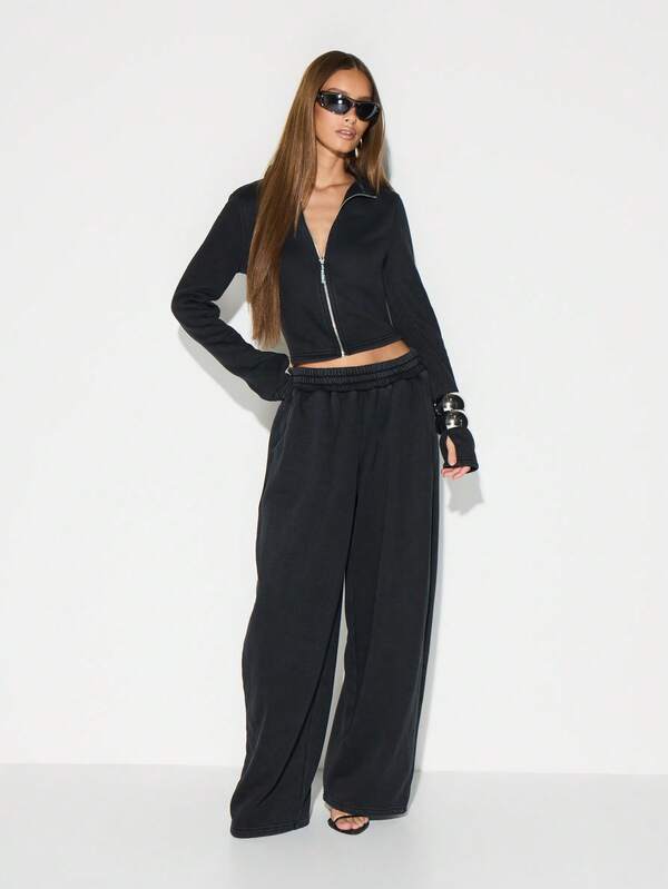 Missguided KIZN High Neck Zip Up Cropped Jacket With Full Zipper Closure For Winter Layering And Fall Outerwear