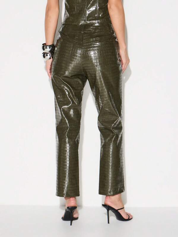 Missguided KIZN High Rise Faux Leather Pants With Crocodile Embossed Pattern For Women