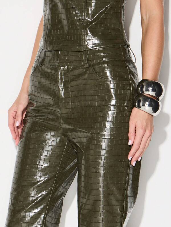 Missguided KIZN High Rise Faux Leather Pants With Crocodile Embossed Pattern For Women