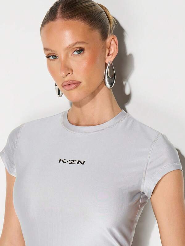 Missguided KIZN High Shine Fitted Athletic Tee Short Sleeve Crew Neck Training Top Gym Activewear