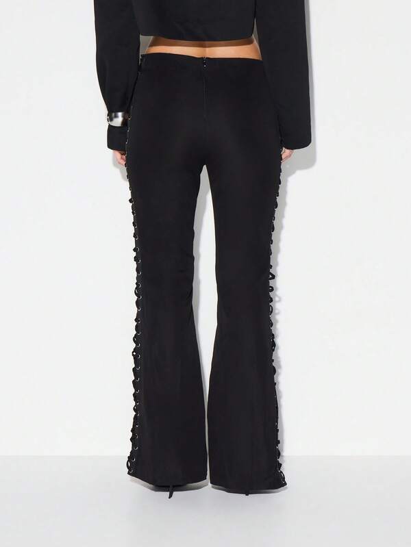 Missguided KIZN High Waisted Lace Up Side Flare Pants With Metal Eyelets Perfect For Night Out Events