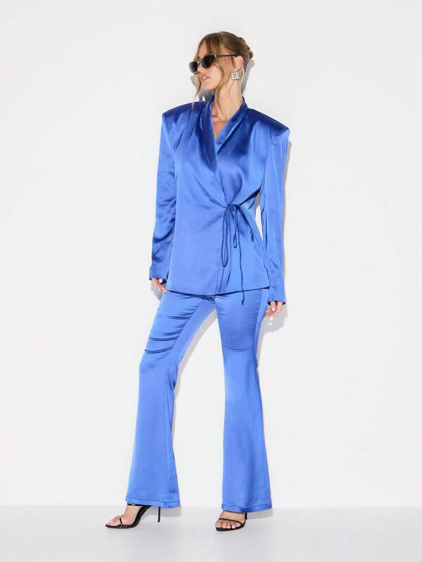 Missguided KIZN High Waisted Satin Wide Leg Palazzo Pants For Office Work Formal Business Occasions