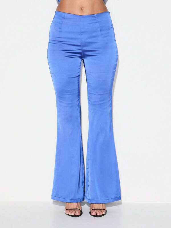 missguided KIZN High Waisted Satin Wide Leg Palazzo Pants For Office Work Formal Business Occasions