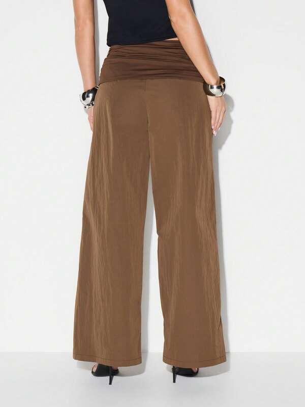 Missguided KIZN Jersey Waistband Wide Leg Palazzo Pants For Women Casual High Rise Flowy Trousers