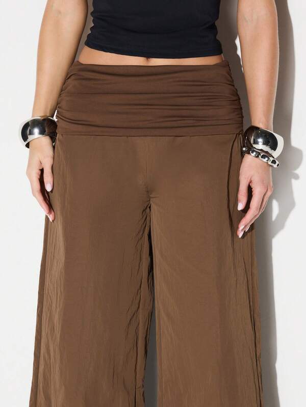 Missguided KIZN Jersey Waistband Wide Leg Palazzo Pants For Women Casual High Rise Flowy Trousers