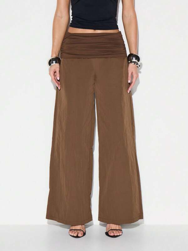 missguided KIZN Jersey Waistband Wide Leg Palazzo Pants For Women Casual High Rise Flowy Trousers