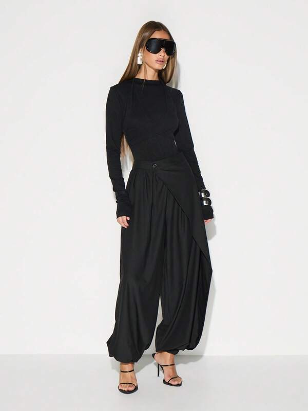 Missguided KIZN Long Sleeve Sheer Mesh Bodysuit With High Neck And Ruched Details For Party Nights