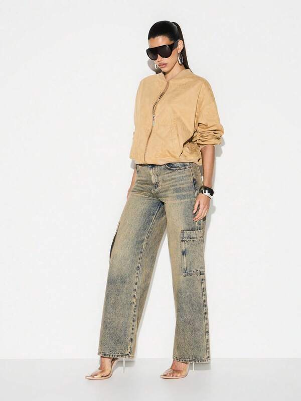 Missguided KIZN Oversized Faux Suede Bomber Jacket For Women Fall Winter Layering Essential Casual Outerwear