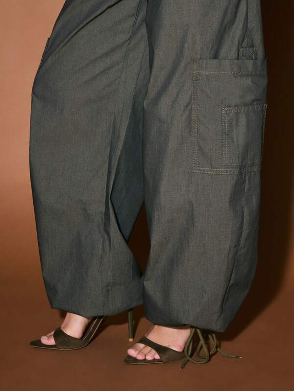 Missguided KIZN Relaxed Wide Leg Utility Cargo Pants With Drawstring Waist Elasticated Hem Military Street Style