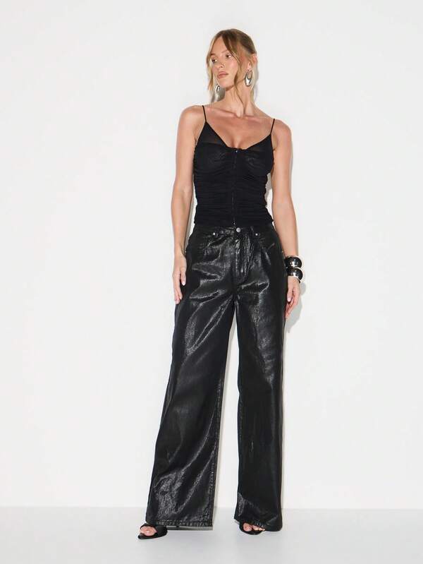 Missguided KIZN Ruched Mesh Corset Cami With Crystal Button Detail And Adjustable Straps For Evening Party Occasions