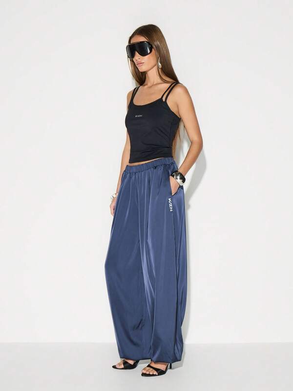 Missguided KIZN Satin Balloon Jogger Pants High Rise Loose Fit Wide Leg Casual Sweatpants With Pockets