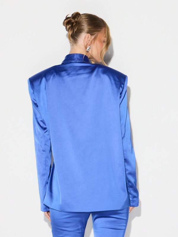 Missguided KIZN Satin Blazer Wrap Style Long Sleeve Formal Business Professional Office Workwear Sophisticated Evening Dinner Party Jacket