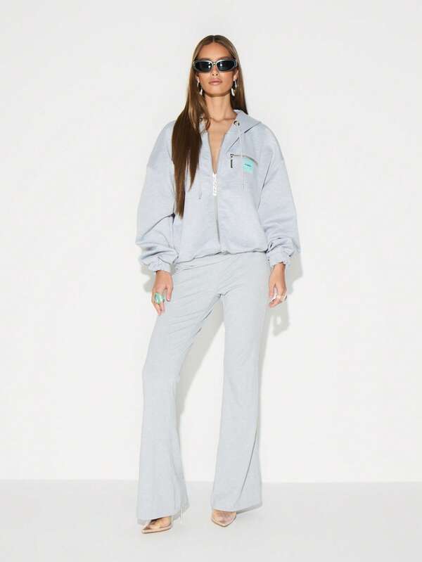 Missguided KIZN Scuba Style Oversized Zip Through Hoodie With Drawstring And Shoulder Pad Details Casual Streetwear