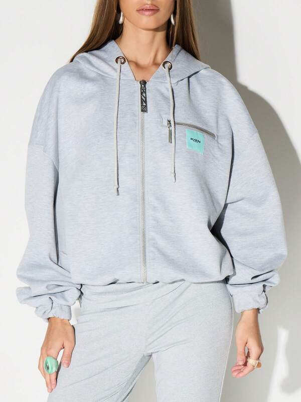 Missguided KIZN Scuba Style Oversized Zip Through Hoodie With Drawstring And Shoulder Pad Details Casual Streetwear