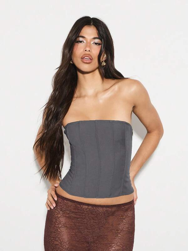 missguided KIZN Strapless Bustier Corset Top With Lace Up Back Detail For Evening Party Occasions
