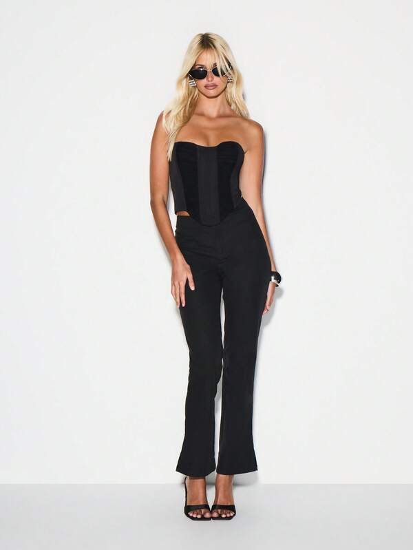 Missguided KIZN Strapless Ruched Mesh Corset Top With Sweetheart Neckline For Evening Party Clubwear