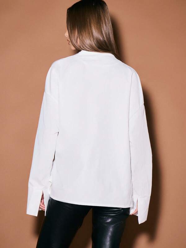 Missguided KIZN Structured Belt Detail Wrap Front Blouse Long Sleeve Professional Office Workwear