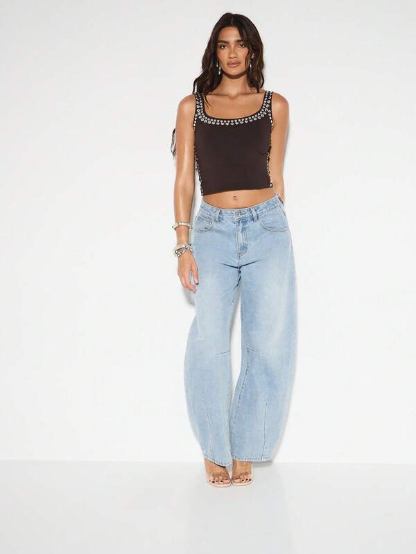 Missguided KIZN Studded Tank Top Festival Season Embellished Crop Top Sleeveless Metallic Grunge Concert Club Party Wear Holiday Boho Summer Fashion