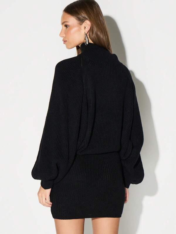 Missguided KIZN Turtleneck Long Sleeve Chunky Knit Sweater Dress Mini Length Winter Fall Cozy Pullover