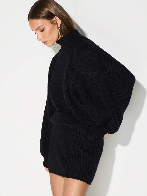Missguided KIZN Turtleneck Long Sleeve Chunky Knit Sweater Dress Mini Length Winter Fall Cozy Pullover