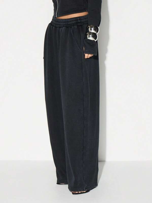 Missguided KIZN Washed Oversized Jogger Sweatpants With Elastic Waistband Wide Leg Casual Loungewear