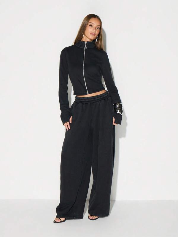 Missguided KIZN Washed Oversized Jogger Sweatpants With Elastic Waistband Wide Leg Casual Loungewear