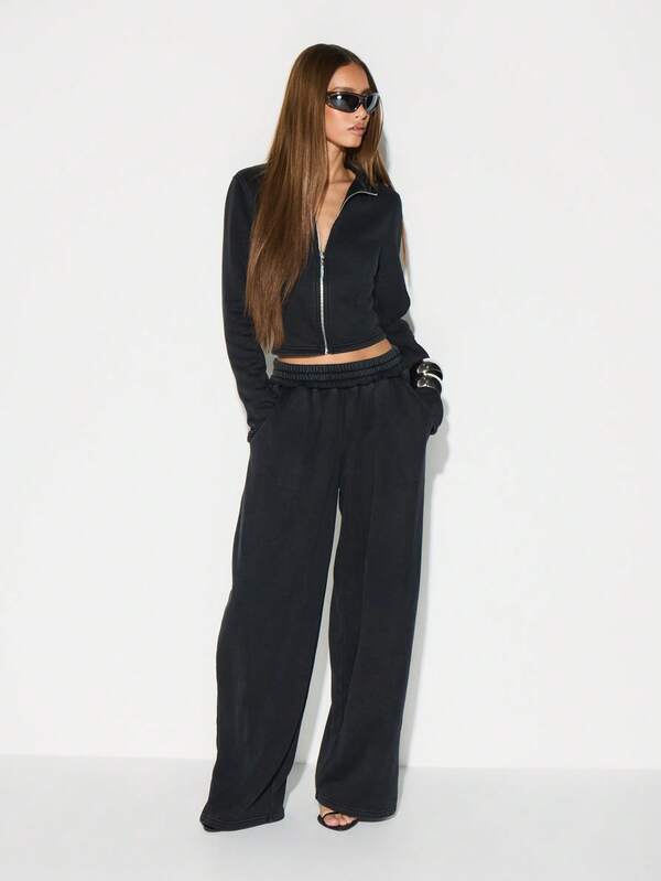missguided KIZN Washed Oversized Jogger Sweatpants With Elastic Waistband Wide Leg Casual Loungewear