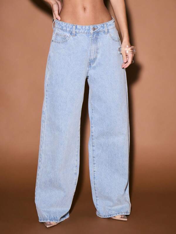 Missguided KIZN Wide Leg Boyfriend Jeans High Rise Light Wash Straight Palazzo Casual Streetwear Denim Pants