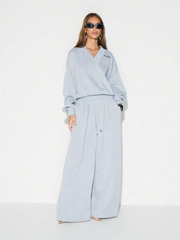 Missguided KIZN Wide Leg Drawstring Sweatpants Comfy Lounge Pants Casual Baggy Trousers Relaxed Fit Elastic Waist