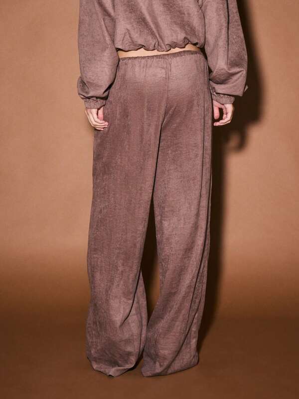Missguided KIZN Wide Leg High Waist Drawstring Palazzo Pants Casual Loose Fit Trousers Fall Winter Lounge Comfort
