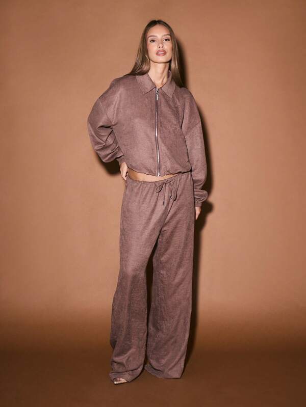 Missguided KIZN Wide Leg High Waist Drawstring Palazzo Pants Casual Loose Fit Trousers Fall Winter Lounge Comfort