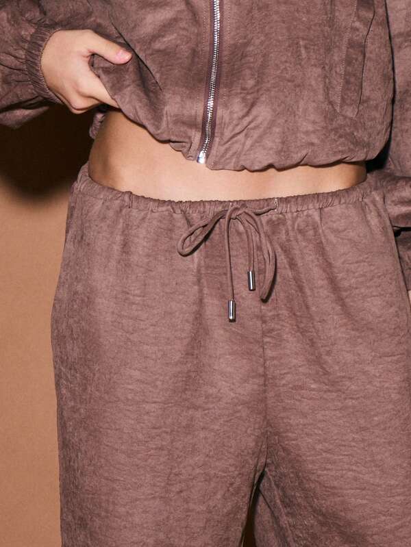 Missguided KIZN Wide Leg High Waist Drawstring Palazzo Pants Casual Loose Fit Trousers Fall Winter Lounge Comfort