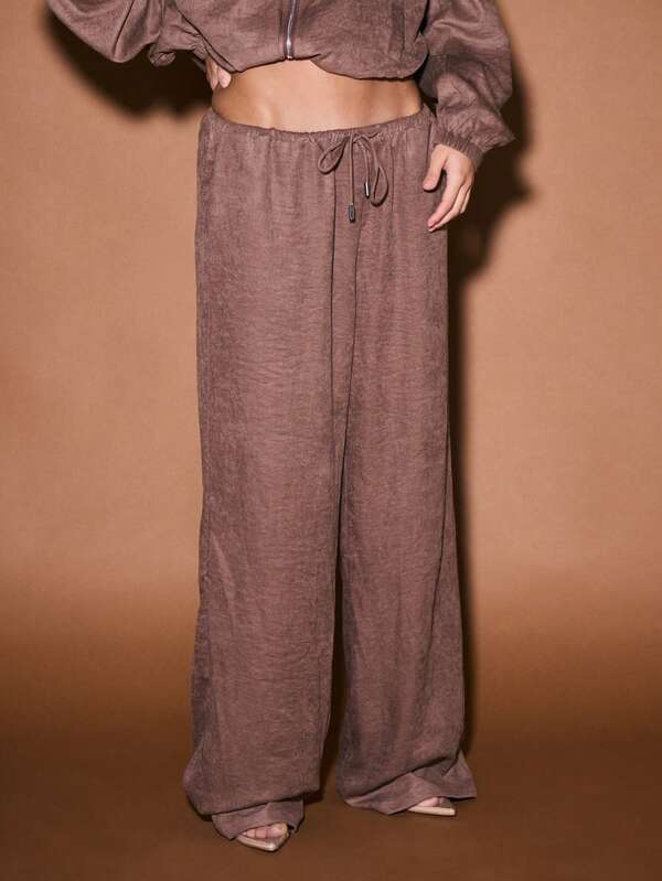 missguided KIZN Wide Leg High Waist Drawstring Palazzo Pants Casual Loose Fit Trousers Fall Winter Lounge Comfort