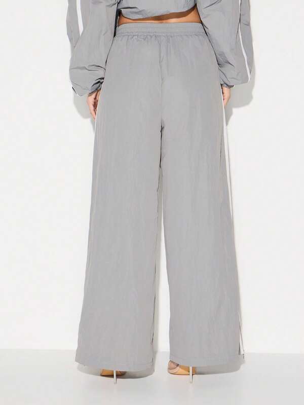 Missguided KIZN Wide Leg Nylon Joggers With Side Tape Detail For Women Casual Athleisure Lounge Pants