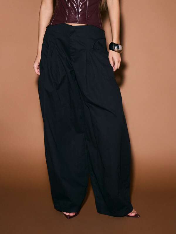 missguided KIZN Wide Leg Palazzo Pants High Waisted Draped Trousers Formal Evening Wear Flowy Pants