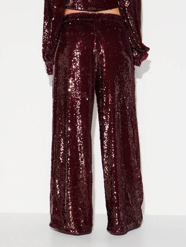 Missguided KIZN Wide Leg Sequin Palazzo Pants High Rise Evening Party Formal Wear Holiday Celebration Outfit