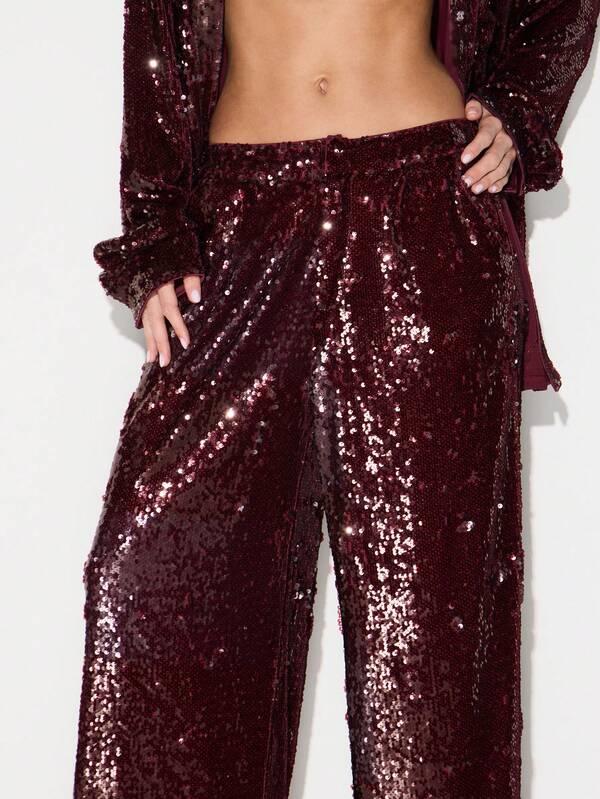Missguided KIZN Wide Leg Sequin Palazzo Pants High Rise Evening Party Formal Wear Holiday Celebration Outfit