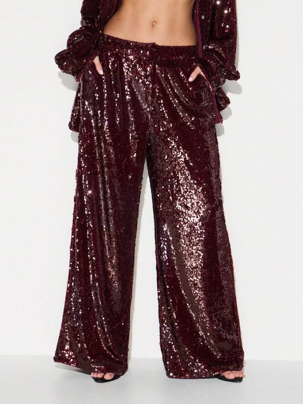 missguided KIZN Wide Leg Sequin Palazzo Pants High Rise Evening Party Formal Wear Holiday Celebration Outfit