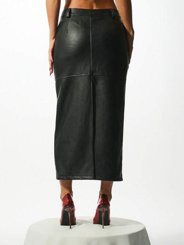 Missguided KIZN Women Leather Midi Skirt High Waisted Pencil Skirt Winter Fashion Statement Piece