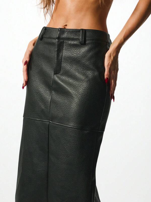 Missguided KIZN Women Leather Midi Skirt High Waisted Pencil Skirt Winter Fashion Statement Piece