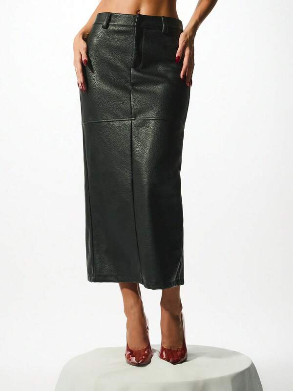 missguided KIZN Women Leather Midi Skirt High Waisted Pencil Skirt Winter Fashion Statement Piece