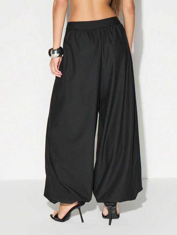 Missguided KIZN Wrap Front Wide Leg Palazzo Pants For Women High Waisted Flowy Casual Balloon Trousers Summer Vacation Beachwear