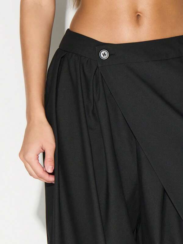 Missguided KIZN Wrap Front Wide Leg Palazzo Pants For Women High Waisted Flowy Casual Balloon Trousers Summer Vacation Beachwear