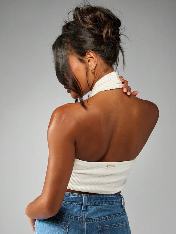 Missguided MISSGUIDED 3 Pack Ribbed Crossover Front Halter Neck Crop Tank Tops
