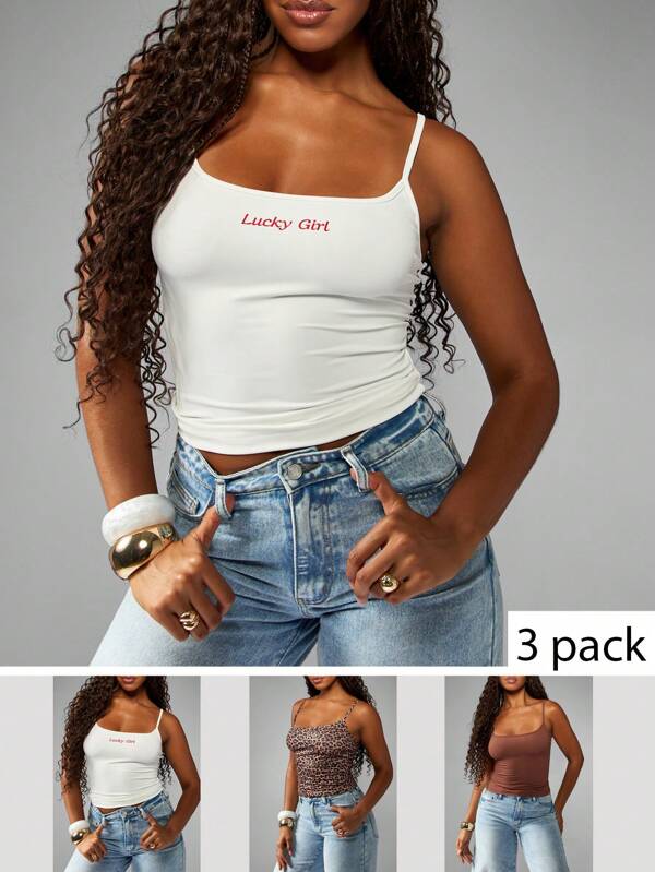missguided MISSGUIDED 3 Pack Slim Fit Cropped Tank Top With Graphic Print