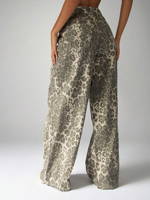 Missguided MISSGUIDED Abstract Print Wide Leg Cargo Pants With Pockets
